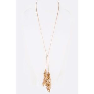 Fringe Leaf Filigree Tassel Long Pendant Necklace